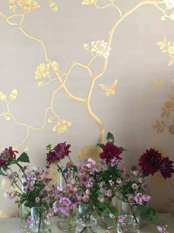 Badminton design, feather gilded in 12 Carat and 22 Carat Gold on Custom Gold metallic silk